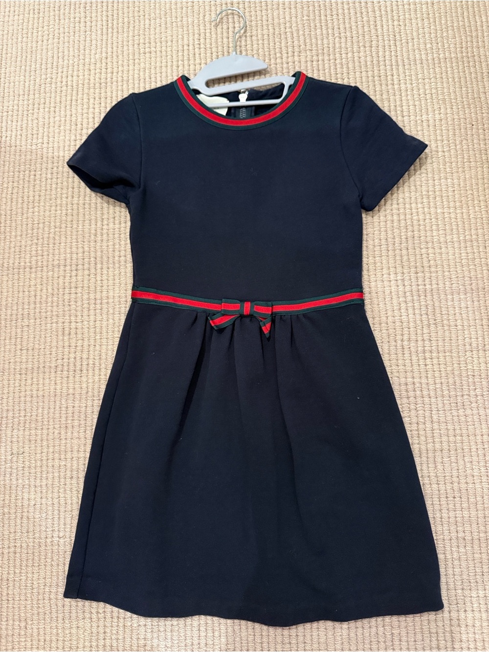 Gucci Navy Girls Dress with Red & Green Trim